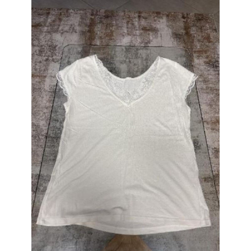 Tee-shirt manches courtes avec dentelle beige - taille M