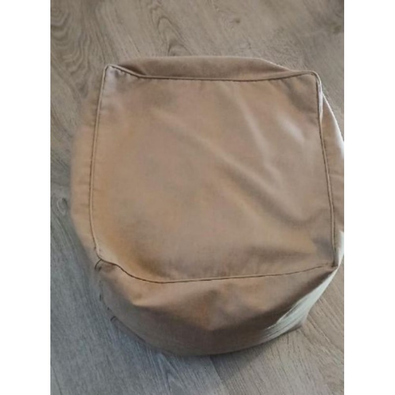 Pouf carré beige tissu et billes