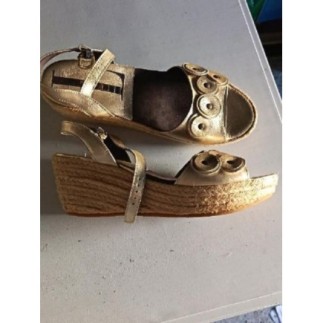 SANDALES COMPENSÉES ELLE DORÉ CUIR TAILLE  37
