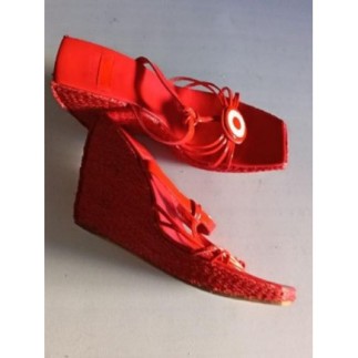 SANDALES VIC MATIÉ COMPENSÉES ROUGE CUIR TAILLE37 
