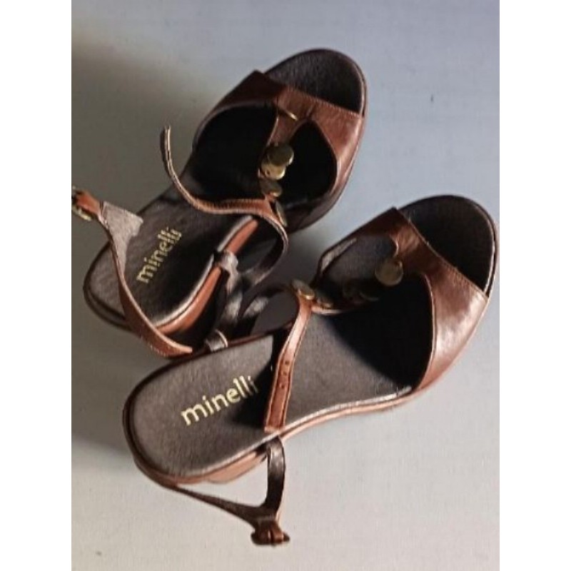 SANDALES COMPENSÉES MINELLI MARRON CUIR TAILLE 37