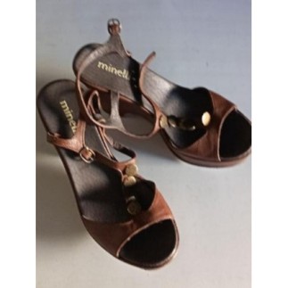 SANDALES COMPENSÉES MINELLI MARRON CUIR TAILLE 37