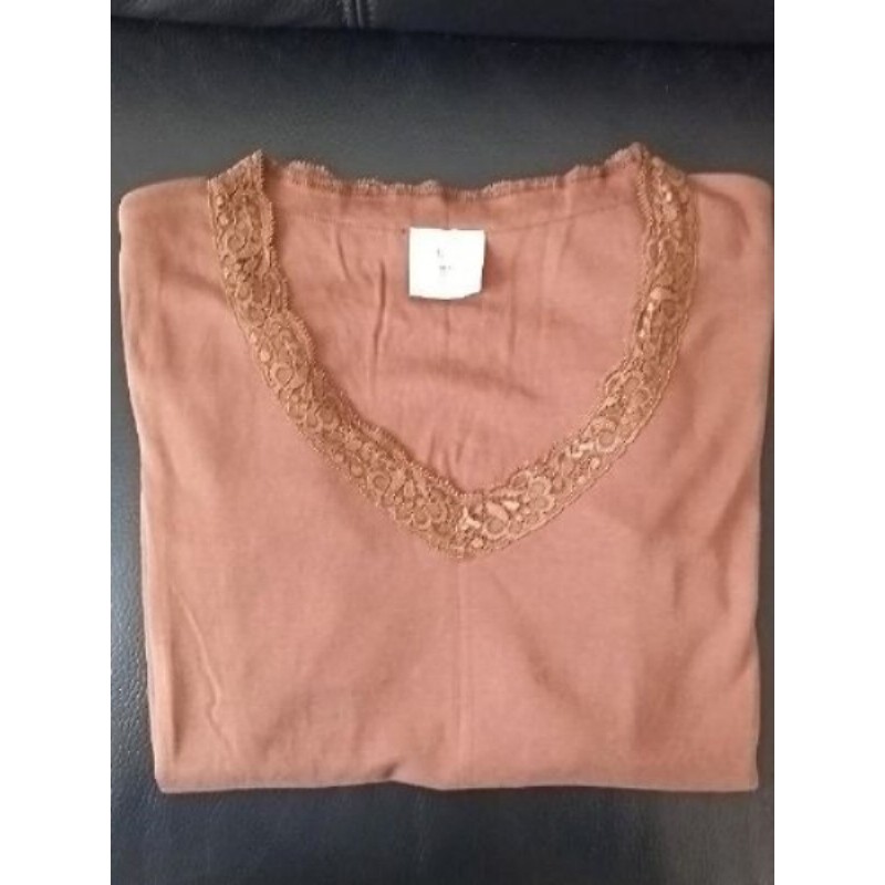 TEE-SHIRT MANCHE LONGUE DENTELÉ MARRON KEEP AWAY FROM FREE TAILLE 38/40