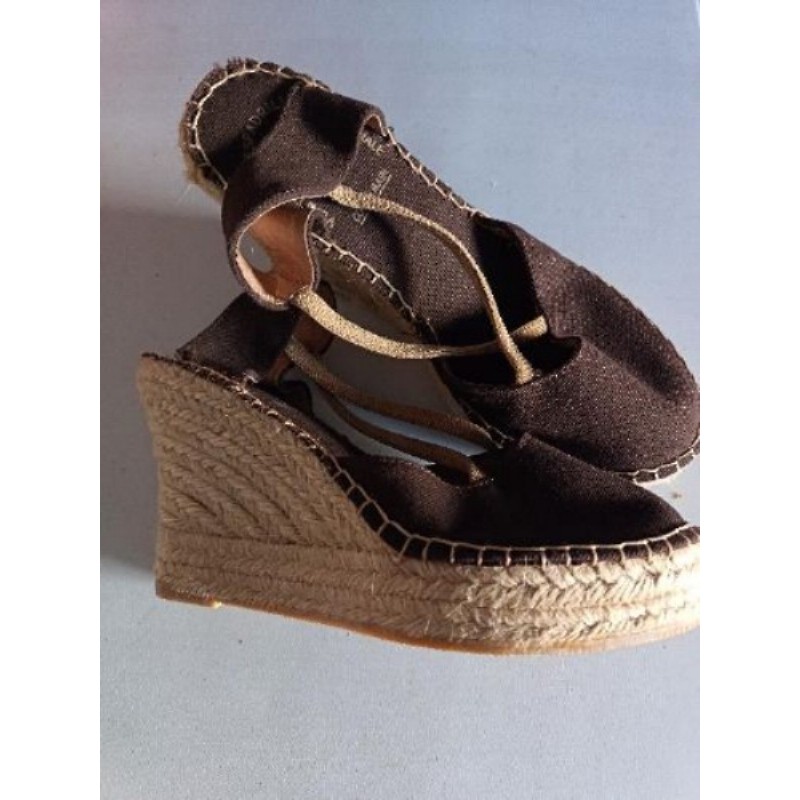 ESPADRILLES COMPENSÉES DUNEA TISSUS/CUIR MARRON TAILLE 37