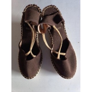 ESPADRILLES COMPENSÉES DUNEA TISSUS/CUIR MARRON TAILLE 37