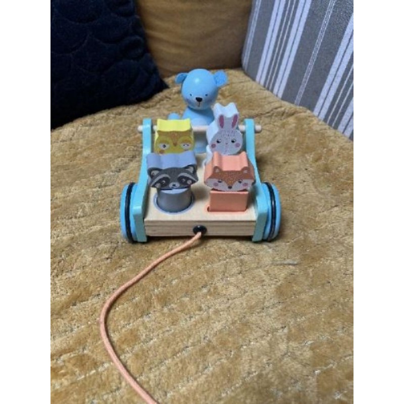 Petit chariot roulant bois 4 animaux