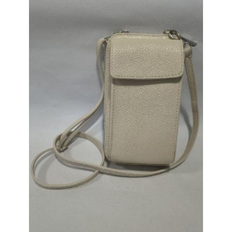 Pochette portefeuille et téléphone en cuir.