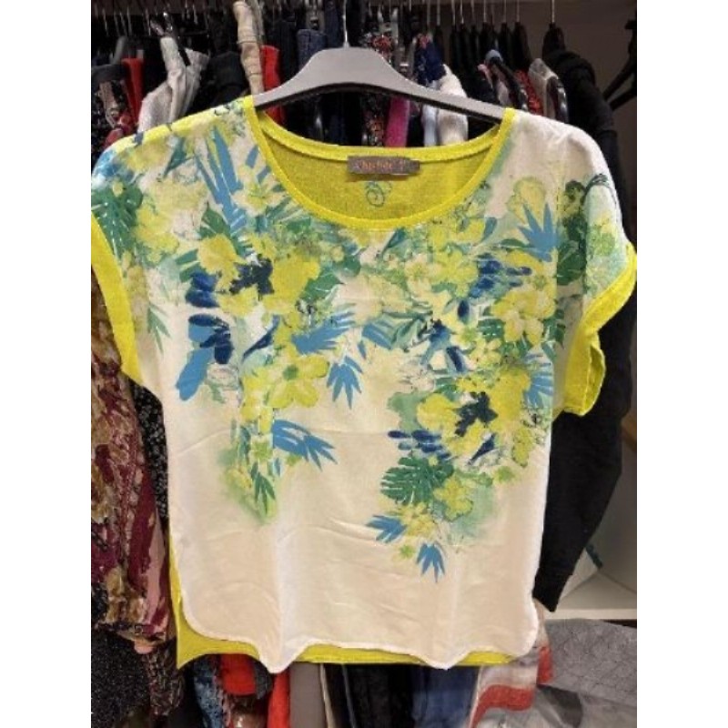 Tee shirt CHARLOTTE fleuri jaune et bleu taille 2 -C 