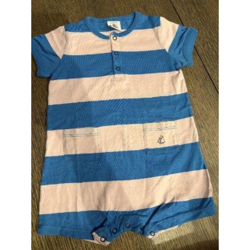Combinaison courte Petit Bateau rose et bleu 6 mois garcon