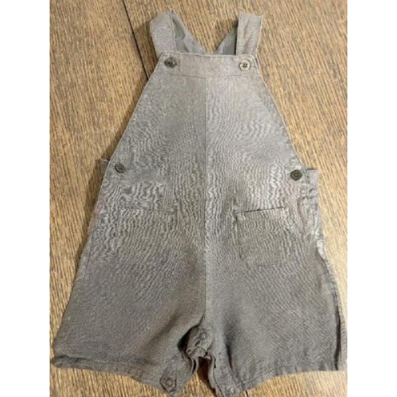 Salopette courte couleur bleu-gris en lin Bout chou 12 mois garcon