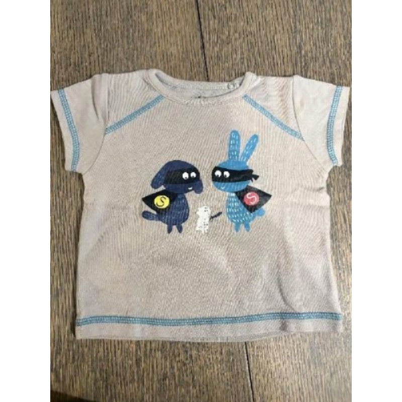 T-shirt manches courtes La Queue du chat gris avec motifs lapins masqués 12 mois garçon 