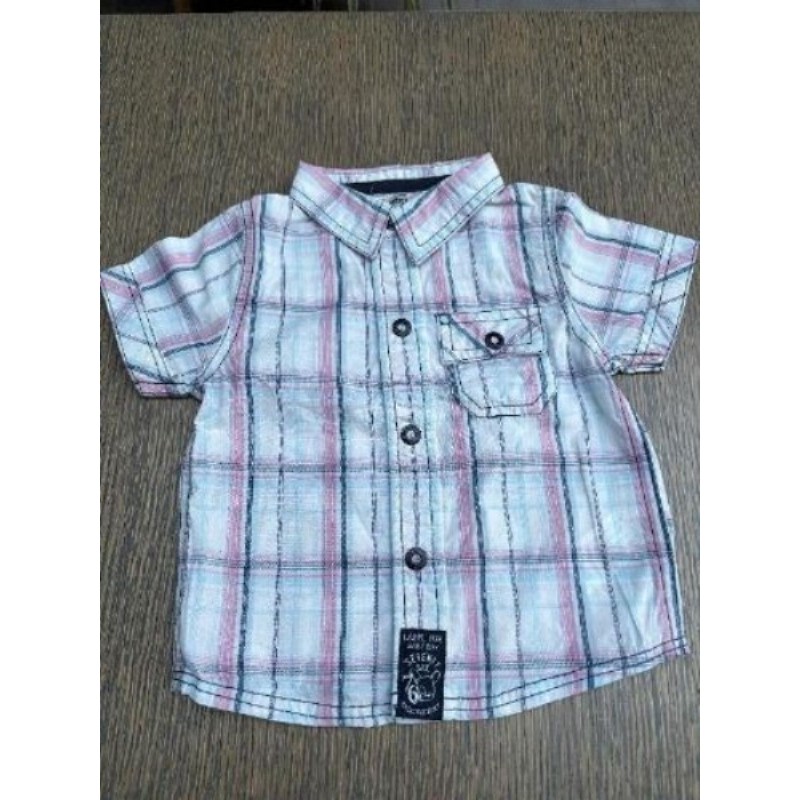 Chemise manches courtes Tape à l’Oeil garçon rose blanche et bleue 9 mois