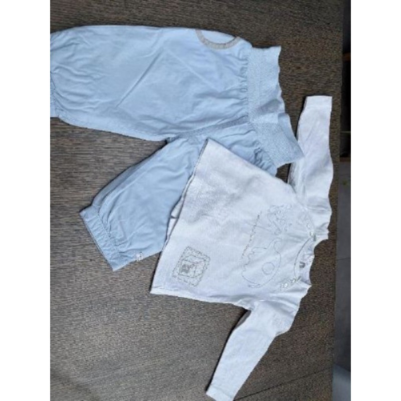 Ensemble pantalon bleu + t-shirt blanc à motif éléphant & souris Orchestra 9 mois garçon