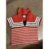T-shirt Petit Bateau rouge bleu et blanc col façon vareuse 18 mois garçon