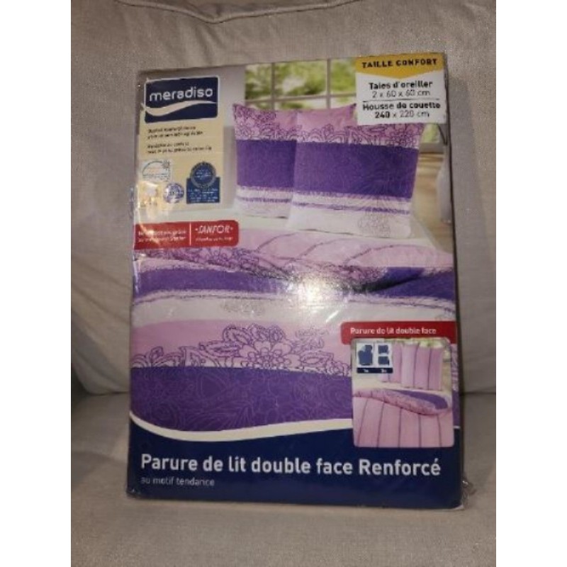 Parure de lit double face renforcée rose et mauve- NEUVE