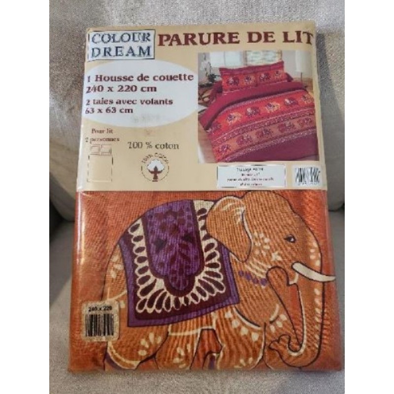 parure de lit style Indie 240X200 NEUVE (couleur orange et rouge)