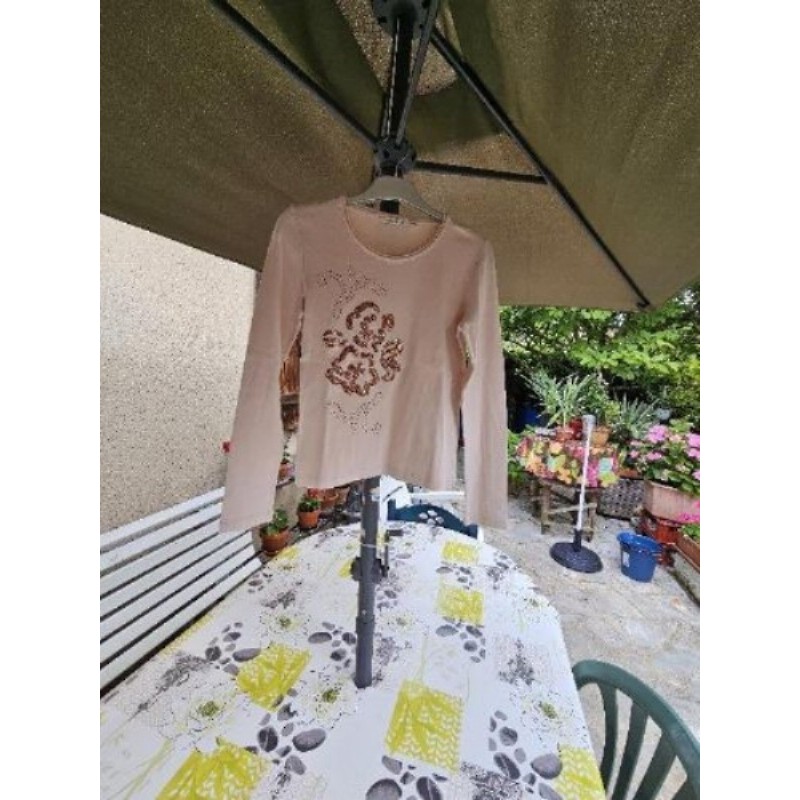 Tee shirt femme manches longues beige imprimé mordoré T.1