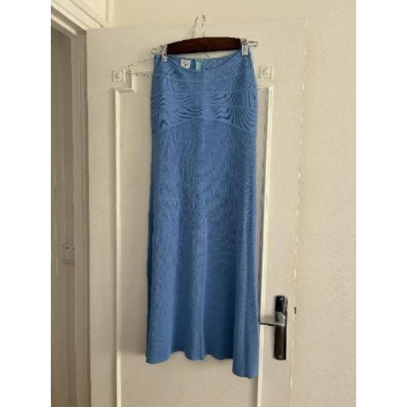 Jupe longue en maille bleu océan TS Hervé Léger 