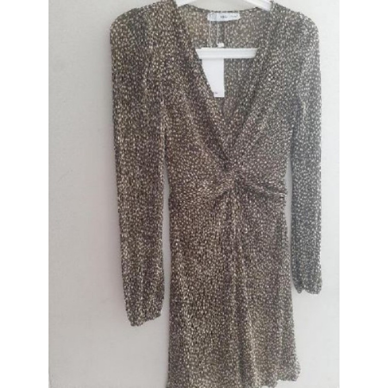 Neuf.  Robe Mango.  Taille XS. Plissé permanent kaki/crème