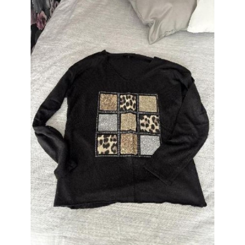 Pull léger noir avec motifs dorés femme - taille S