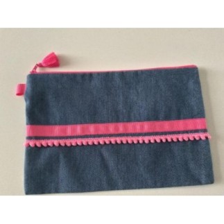 Pochette denin/fuchsia neuve