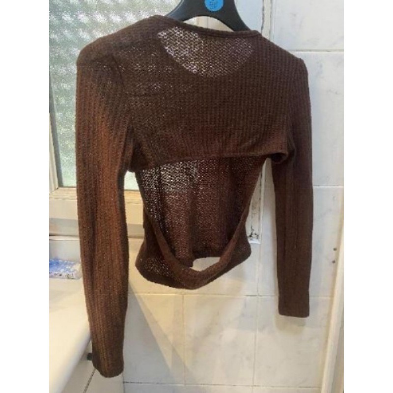 pull marron été à mailles ajourées - dos découvert femme taille S