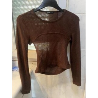 pull marron été à mailles ajourées - dos découvert femme taille S