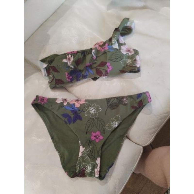 Maillot de bain etam haut 40 bas 38 neuf étiquette kaki et fleurs