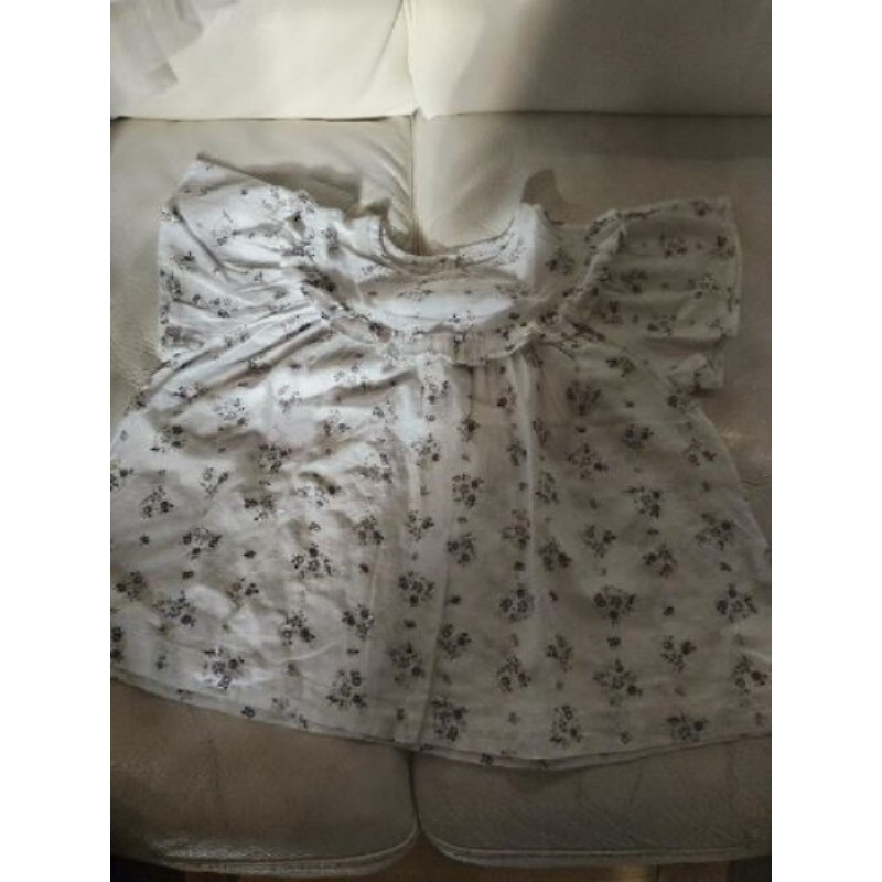 Blouse monoprix 5-7ans blanc plumetis et fleurs 