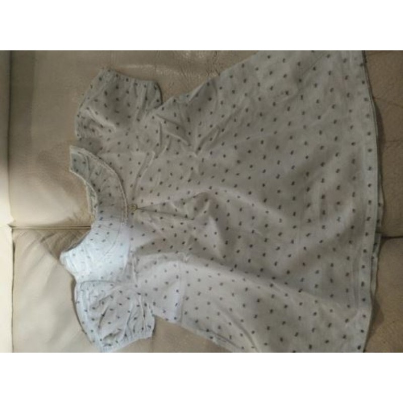Blouse 4 ans Lola Palacios col claudine bleu pâle plumetis gris