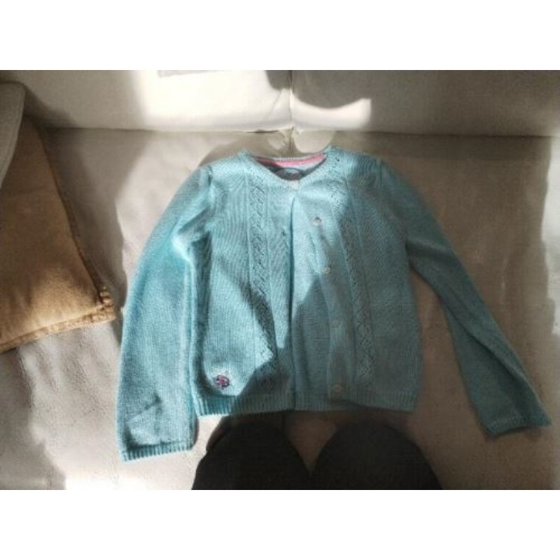 Gilet 6-8ans sergent major turquoise pointelle