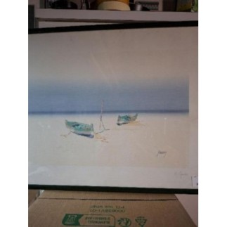 LITHOGRAPHIE 2 barques sur...