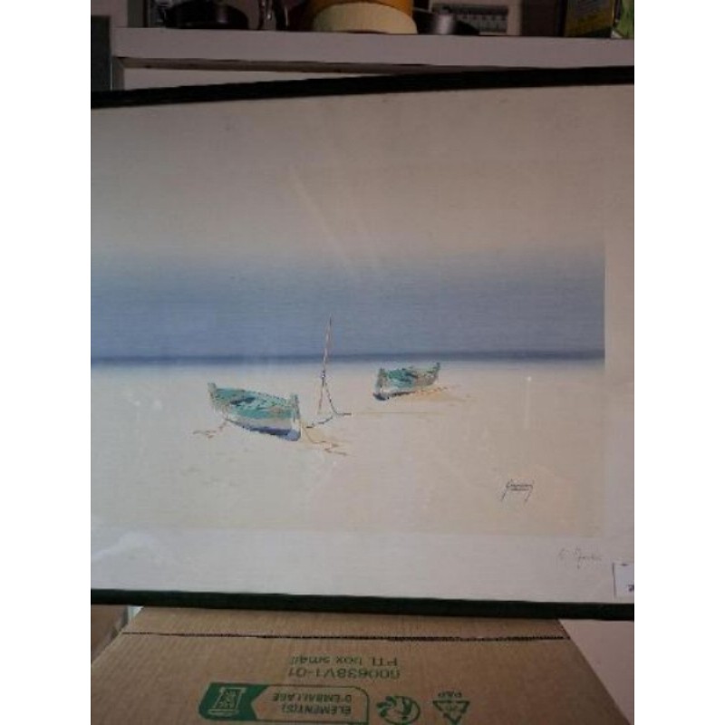 LITHOGRAPHIE 2 barques sur la plage barème verdi de Giordany GIORDANI
