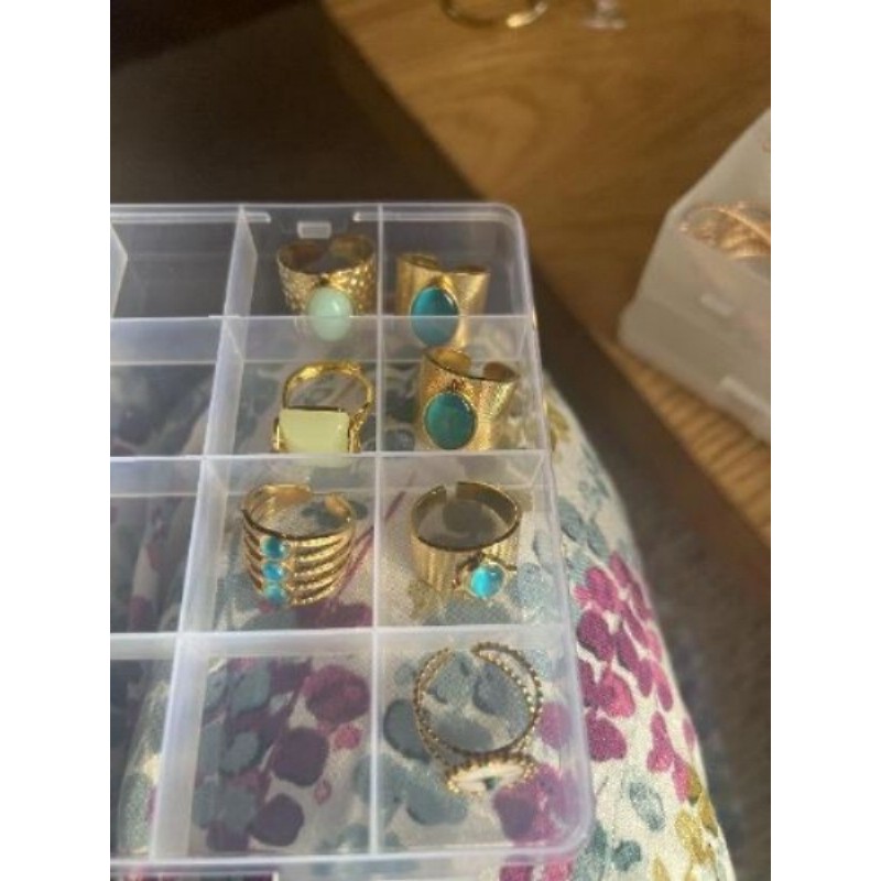 Bague avec perle bleue en acier inoxydable 