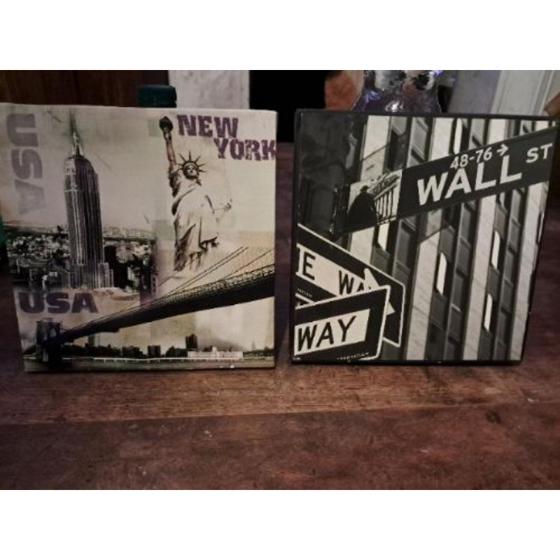 Lot de 2 petits tableaux vintage New York (20x20cm)