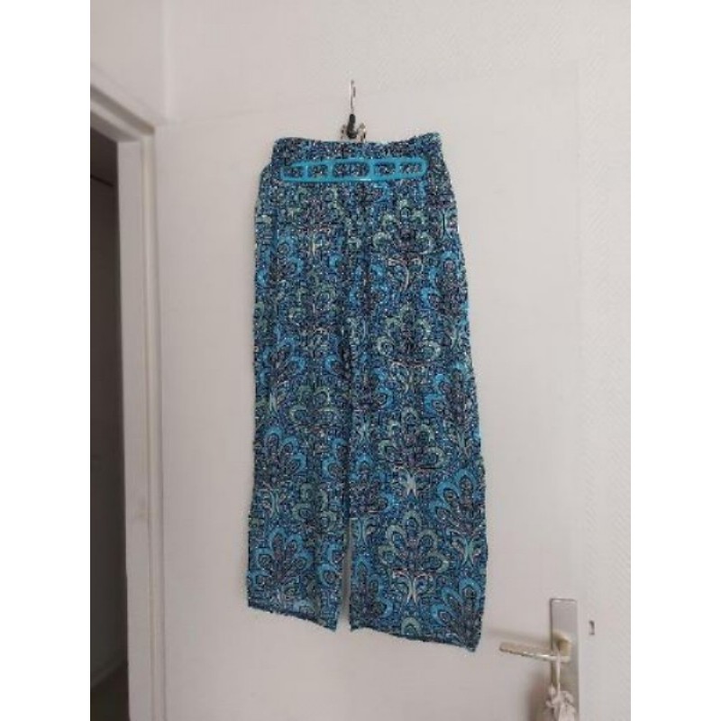 Pantalon fluide turquoise motifs - Taille L