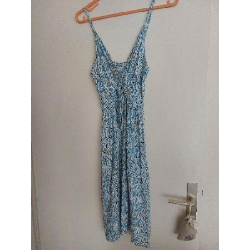 Robe fines bretelles bleue / blanc / dorée - Taille M/L