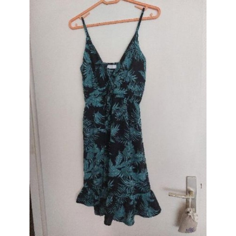 Robe fines bretelles verte / bleu marine fleurs - Taille L/XL