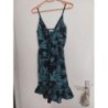 Robe fines bretelles verte / bleu marine fleurs - Taille L/XL