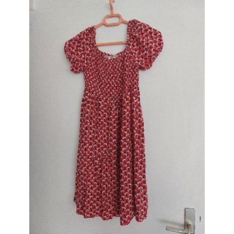 Robe manches courtes orange / fleurs - Taille M/L