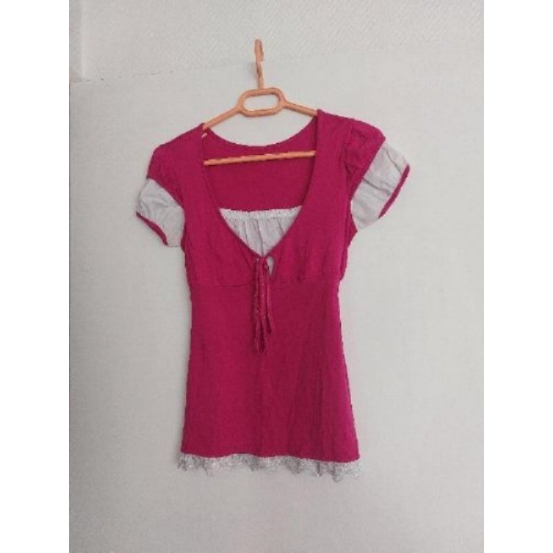 Tee-shirt blanc / fuchsia - Taille 38