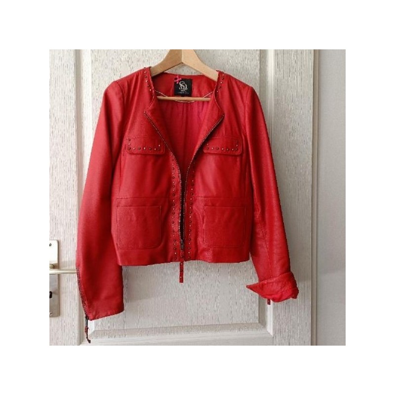 Blouson rouge cuir 100% agneau véritable Sinequanone T. 38
