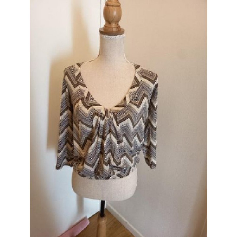 HAUT RAYÉ MARRON/OR TAILLE 42/44 FABRIQUÉ EN FRANCE