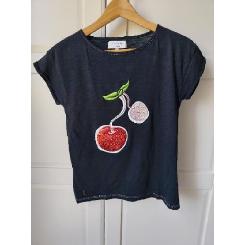 Tee-shirt manches courtes noir motif cerise taille S Mellow Yellow 