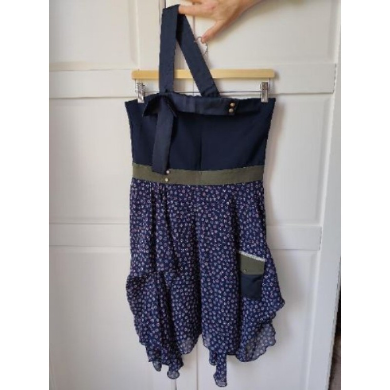 Robe bleu marine à fleurs une bretelle taille 38 LMV 