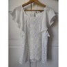Top blanc manche volant dentelle, taille M, Desigual 