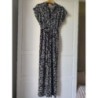 Combinaison manches courtes, noir avec motifs fleurs blanches, taille 36, Etam 