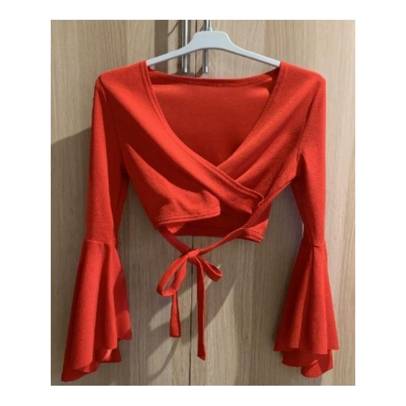 Cache coeur crop top et manches chauve souris - rouge - SHEIN - taille S