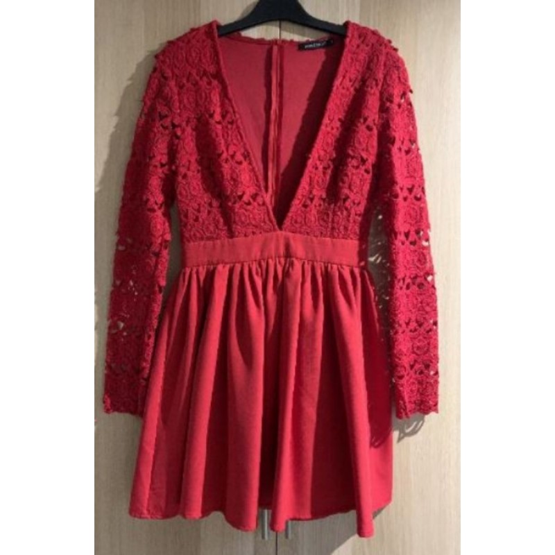 Robe de soirée décolleté plongeant - rouge - DOUBLE CRAZY - taille S