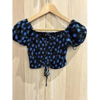 Crop Top fleuri - noir &...